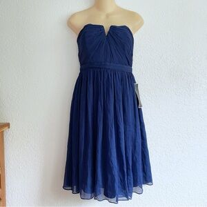 NEW J. Crew Nadia Silk Chiffon Strapless Navy Blue Cocktail Dress Size 6